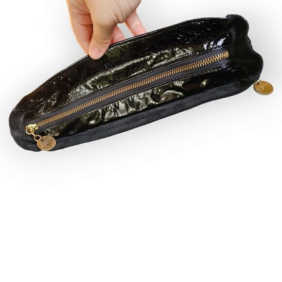 Gustto Black Patent Leather and Suede Large Wristlet Lapol Clutch - Picture 4 of 16